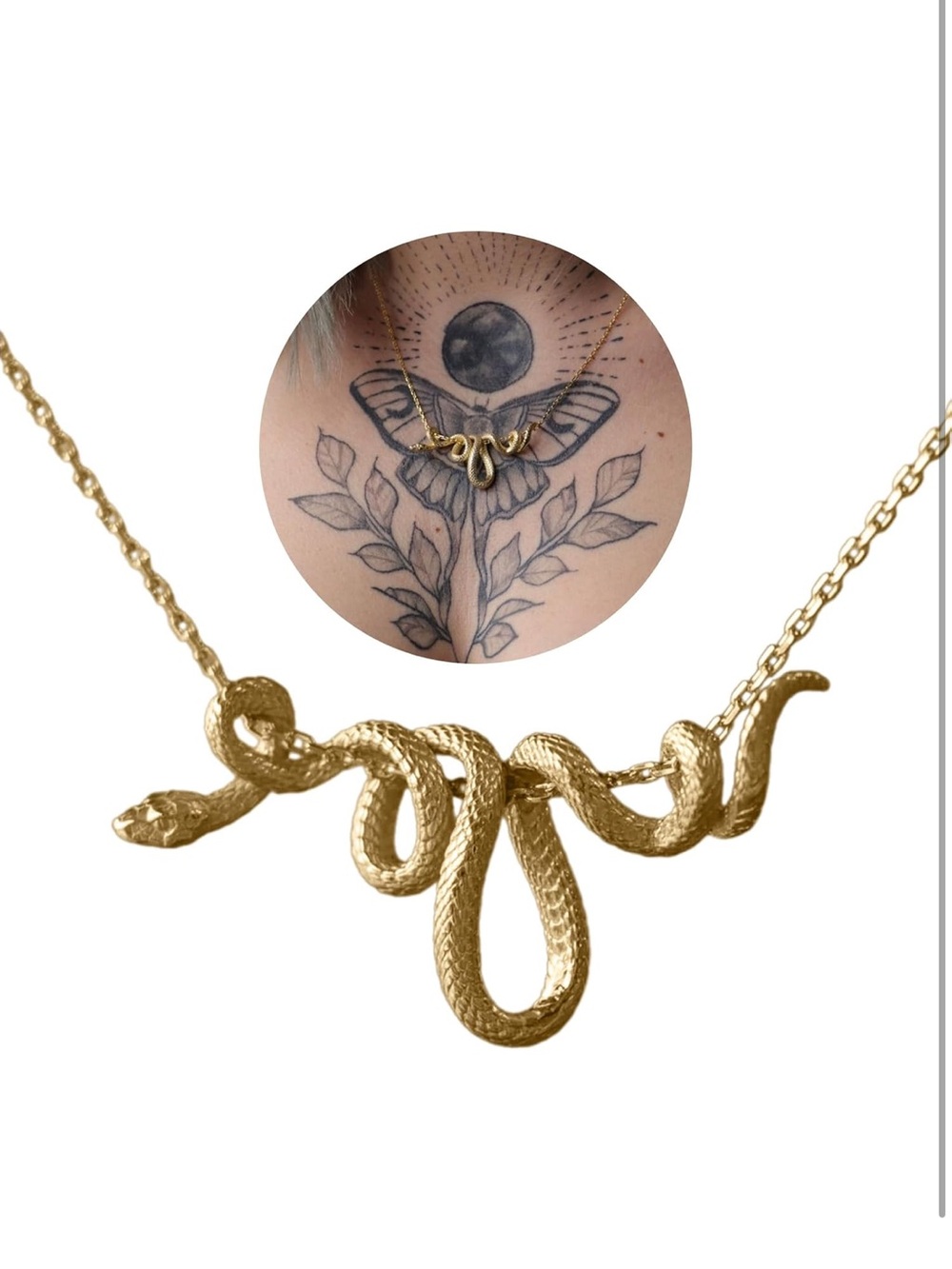 Gold Snake Pendant Necklace | Serpent Statement Chain Necklace